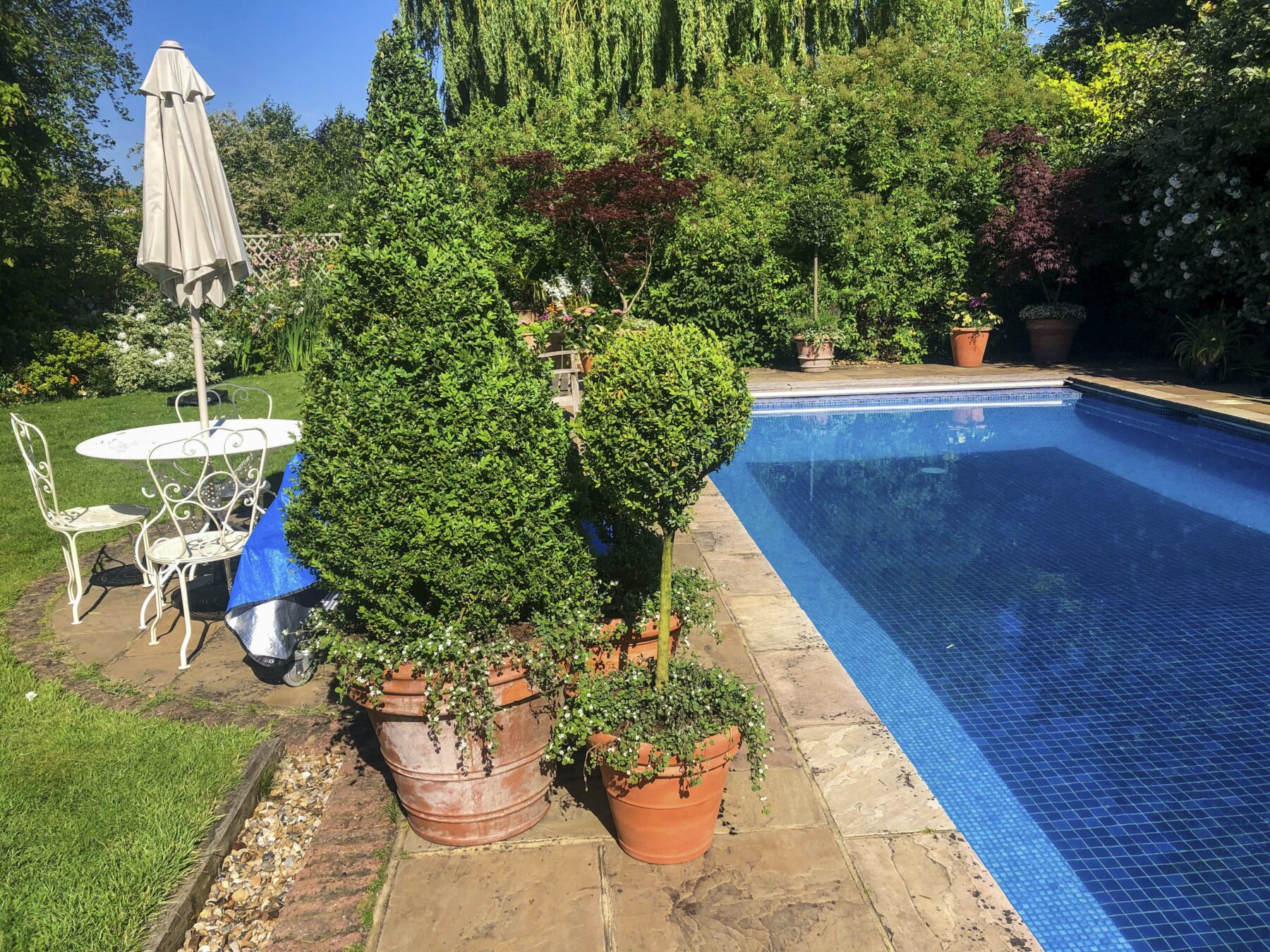 Terracotta pots garden swimming pool trees furniture filming location TV filming hire lodge London 21